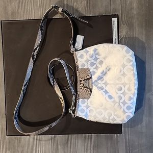 Coach crossbody bag. Silver with snake skin print strap.